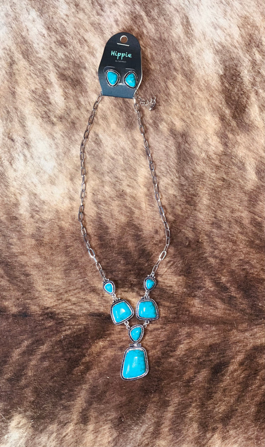 Western Geometric Stone Y Necklace Set