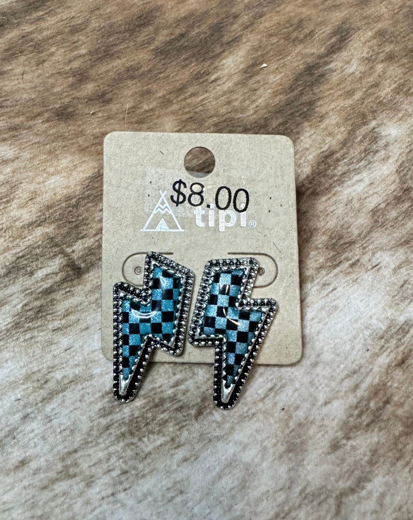 Checker Lightening Stud Earrings