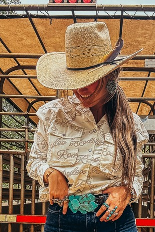 Rodeo Rope Detail Pearl Snap Button Down Shirt